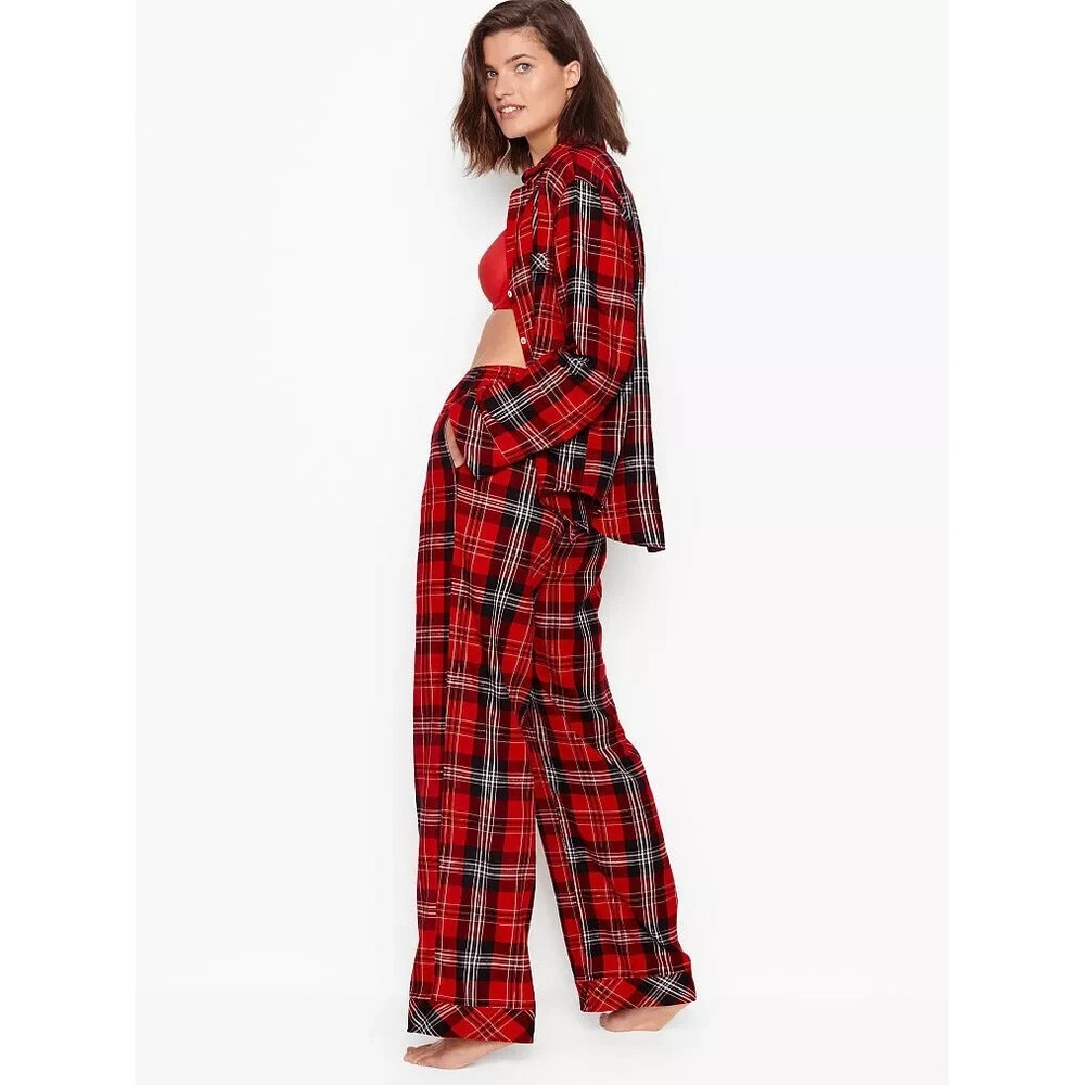 Victoria's Secret Flannel LS Shirt Pants Plaid Pajama Set Large Pjs Xmas Holiday - Picture 3 of 16